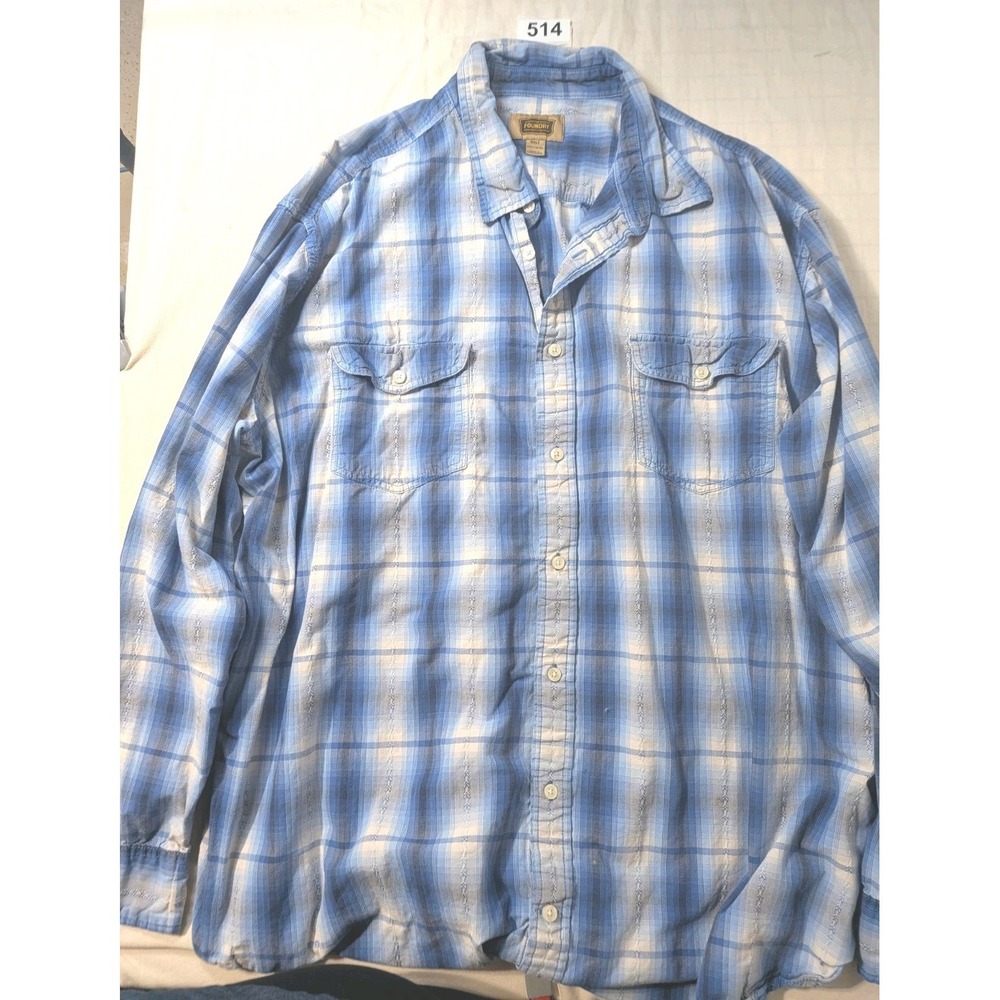 Foundry 3XLT Blue White Plaid Cotton Long Sleeve Button-Up Shirt Big & Tall